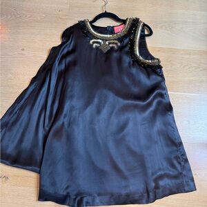 Chic Black Mini Dress with Gold Embellishments